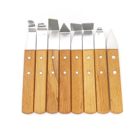 Herramienta de arcilla de acero inoxidable, cuchillos para tallar y dar forma, con mango de madera, herramientas de cerámica de arte diy