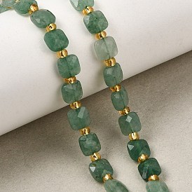 Natural Green Aventurine Beads Strands, Faceted Square, with Seed Beads