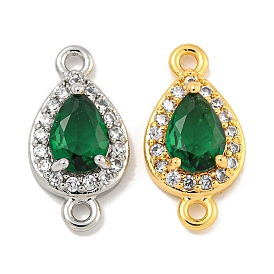 Brass Pave Clear & Green Cubic Zirconia Connector Charms, Teardrop Links