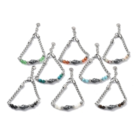 Mixed Gemstone Round Beaded Bracelets, Buddha Head 201 Stainless Steel Bracelets for Women