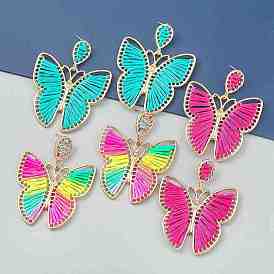 Wit Cotton Rope Weave Butterfly Dangle Stud Earrings, Golden Alloy Long Drop Earrings for Women