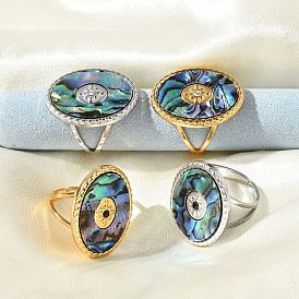 Овальные 304 кольца-манжеты из нержавеющей стали и ракушек пауа со стразами для женщин, ионное покрытие (ip)