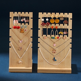 Rectangle L Shaped Bamboo Earring Necklace Display Stands, Jewelry Display Holder for Necklaces Earrings