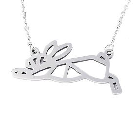201 Stainless Steel Bunny Pendant Necklaces, with Cable Chains, Filigree Rabbit