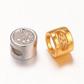 Brass Micro Pave Cubic Zirconia  Slide Charms, Flat Round, 6x4mm, Hole: 2x4mm