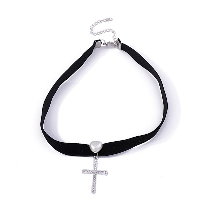 Cross & Evil Eye Choker Necklace with Turquoise Pendant for Women