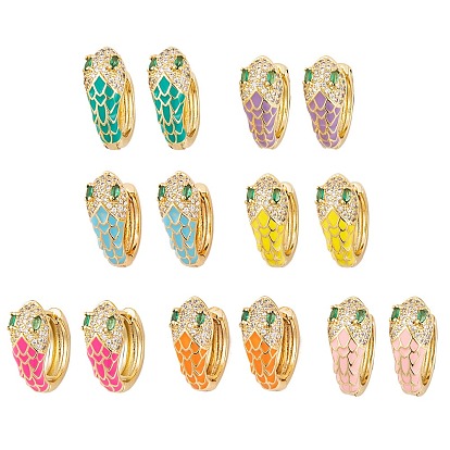 Серьги из циркония, женские серьги-кольца со змеиной эмалью, реальный 18 k позолоченный