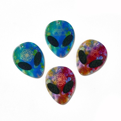 Halloween Printed  Acrylic Pendants, Extra-terrestrial Charms, Alien Head Charm, Flower/Trinity Knot Pattern