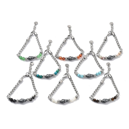 Armbänder mit runden Perlen und gemischten Edelsteinen, Buddhakopf 201 Edelstahlarmbänder für Damen
