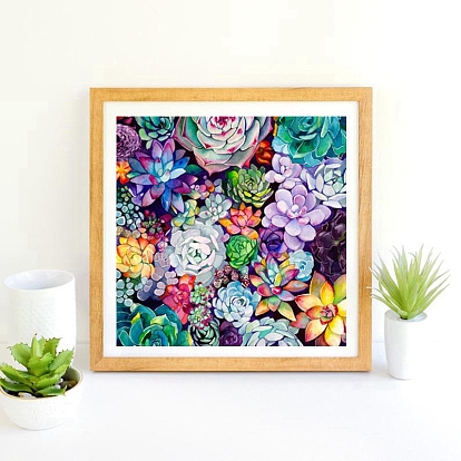 Realistic Succulent Plant Pattern 5D Diamond Painting Kits for Adult Beginners, DIY Full Round Drill Picture Art, Rhinestone Gem Paint Kits for Home Wall Decor
