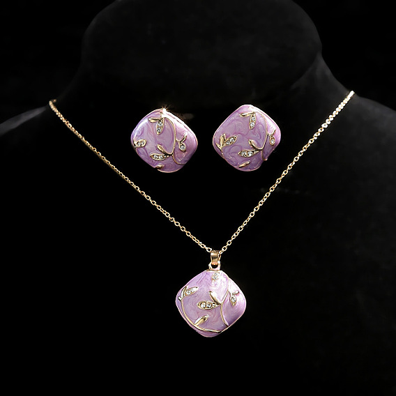 Комплекты из эмалевых ожерелий и серег-гвоздиков с ромбовидной формой, золотые