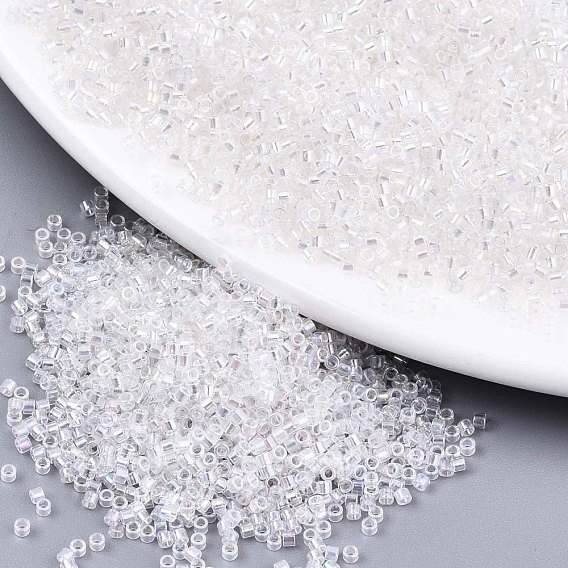 FGB 11/0 Grade A Baking Paint Glass Seed Beads, Cylinder, Uniform Seed Bead Size, Transparent Colours Rainbow