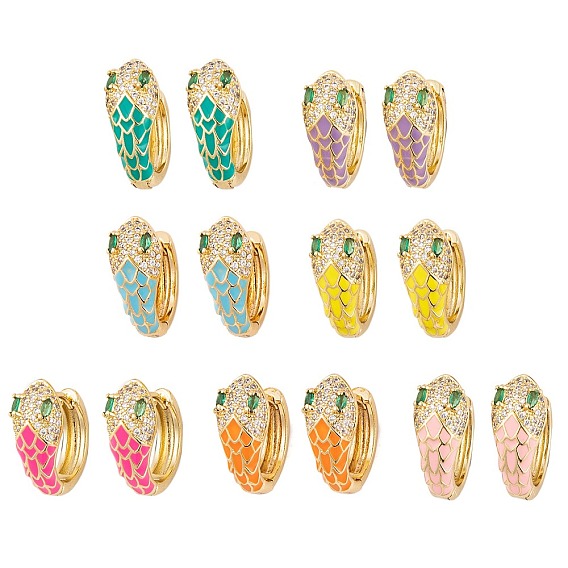 Серьги из циркония, женские серьги-кольца со змеиной эмалью, реальный 18 k позолоченный