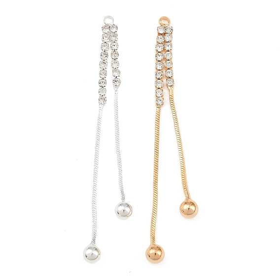 Brass Micro Pave Clear Cubic Zirconia Big Pendants, Tassel with Round Charms