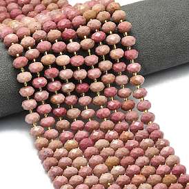 Природные родонит бисер нитей, граненые, рондель, с бисером