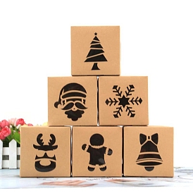 24шт 6 прямоугольные бумажные коробки для выпечки с окошком, подарочная коробка на рождественскую тематику, для мини торта, кекс, упаковка печенья
