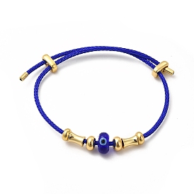 Lampwork Evil Eye & Brass Beaded Bangle, Stainless Steel Twist Rope Adjustable Bangle for Women