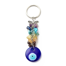 Natural & Synthetic Gemstone Beaded Keychain, Evil Eye Pendants Keychain, with Key Rings for Bag Accessory Ornament