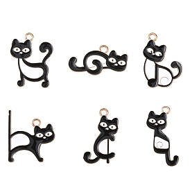 12 Stk. 6 Stile Legierungsemail-Anhänger, Katze mit Musiknoten-Anhängern, Licht Gold