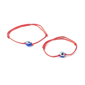 Adjustable Nylon Thread Cord Bracelets Set for Mom & Daughter, with Resin Evil Eye Beads