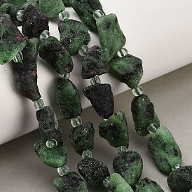 Raw Rough Natural Ruby in Zoisite Beads Strands, Nuggets, with Seed Beads