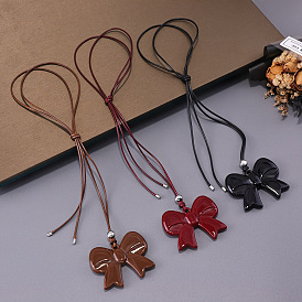 Кулон в виде бантика из смолы, регулируемый черный вощеный шнурок, ожерелье для женщин
