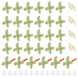 20шт. сплав эмалированный лист серьги гвоздик фурнитура, с 925 булавкой из стерлингового серебра и горизонтальной петлей, с 50 пластиковыми ушными гайками