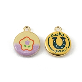 Печатные подвески сплава, плоские круглые подвески с цветочным/подковным узором, долговечный, стойки покрытие