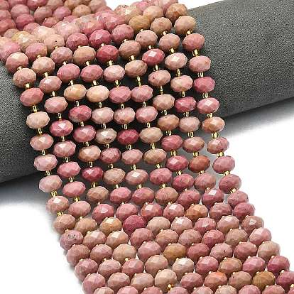 Природные родонит бисер нитей, граненые, рондель, с бисером