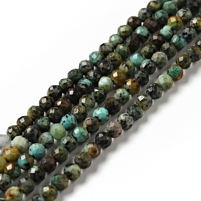 Natural African Turquoise(Jasper) Beads Strands, Faceted, Round