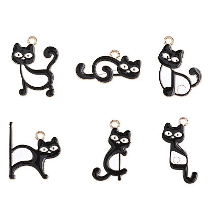 12 Stk. 6 Stile Legierungsemail-Anhänger, Katze mit Musiknoten-Anhängern, Licht Gold