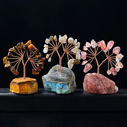 Décorations d'arbre en copeaux de pierres précieuses, Base de pierres précieuses avec fil de cuivre, pierre énergétique feng shui, cadeau pour la maison, le bureau, décoration de bureau