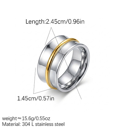 304 Stainless Steel Wide Band Finger Rings, Stripe