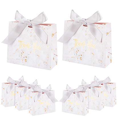 24ensemble de boîte de rangement en papier, avec ruban polyester, pour le paquet de bonbons de mariage, rectangle avec motif en marbre