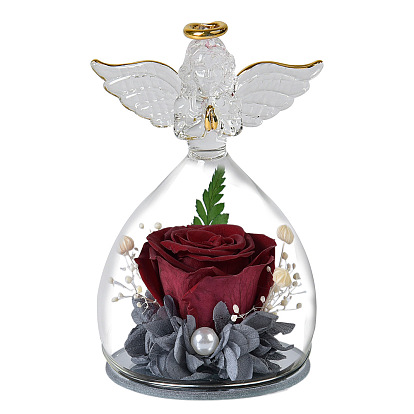 Angel Preserved Flower Rose Glass Cover Christmas Valentine's Day Rose Decoration