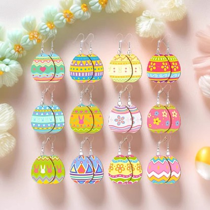 Акриловые серьги-подвески с пасхальным принтом, яйцо с узором, платина