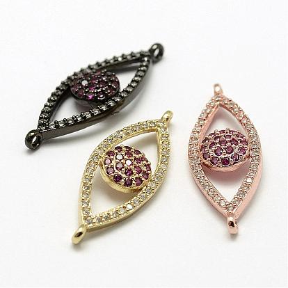 Brass Micro Pave Cubic Zirconia Links, Evil Eye, Cadmium Free & Nickel Free & Lead Free