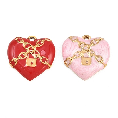 День святого Валентина 304 эмалевые подвески из нержавеющей стали, Сердце с подвесками в виде цепочки и замка., золотые
