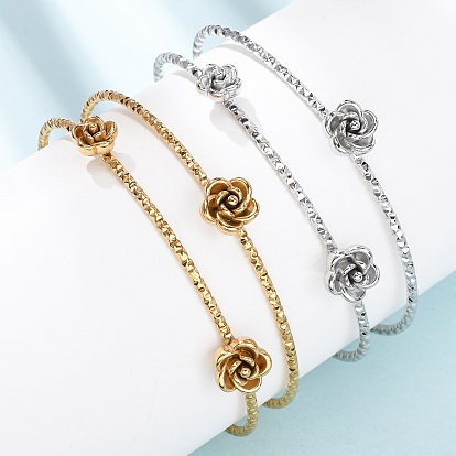304 женские браслеты-манжеты из нержавеющей стали, цветок розы
