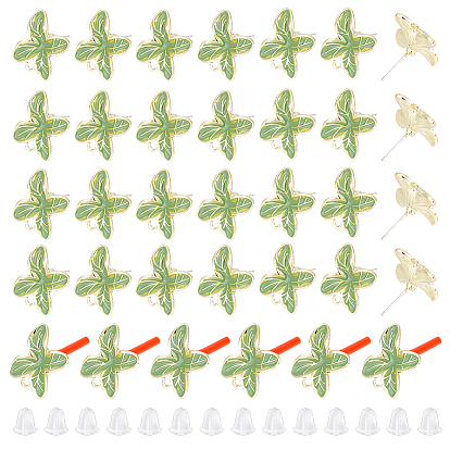 20шт. сплав эмалированный лист серьги гвоздик фурнитура, с 925 булавкой из стерлингового серебра и горизонтальной петлей, с 50 пластиковыми ушными гайками