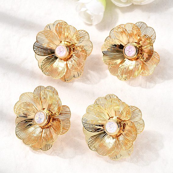 Серьги-гвоздики из латуни и стекла, цветок, без никеля , реальный 18 k позолоченный