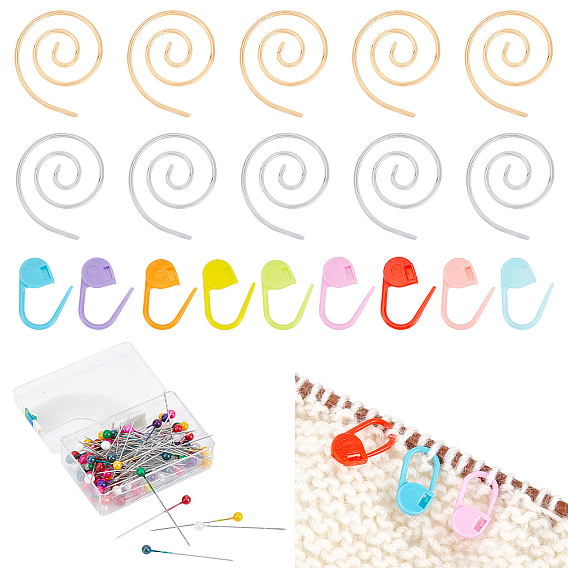 Knitting Tool Kit, including Iron Crochet Stitch Marker, Crochet Clip & Head Pins, Eco-Friendly ABS Plastic Knitting Crochet Locking Stitch Markers Holder
