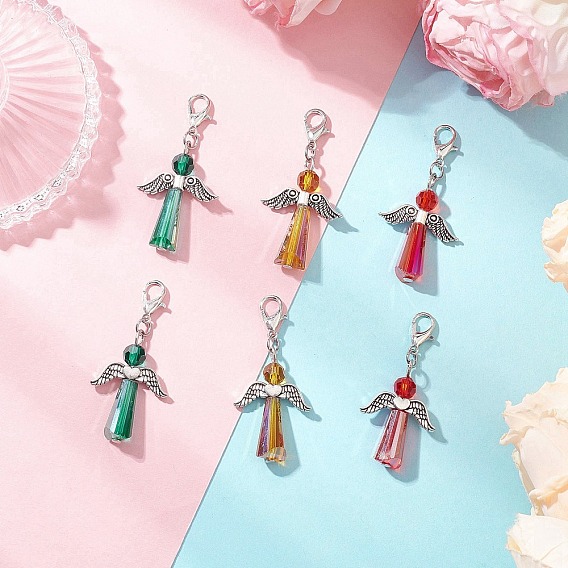 6 шт. ангельские стеклянные подвесные украшения, с цинковым сплавом застежками омаров коготь