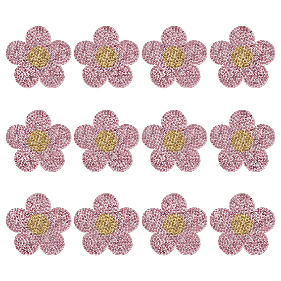 12шт. нашивок для одежды со стразами, цветок, с термоклеем