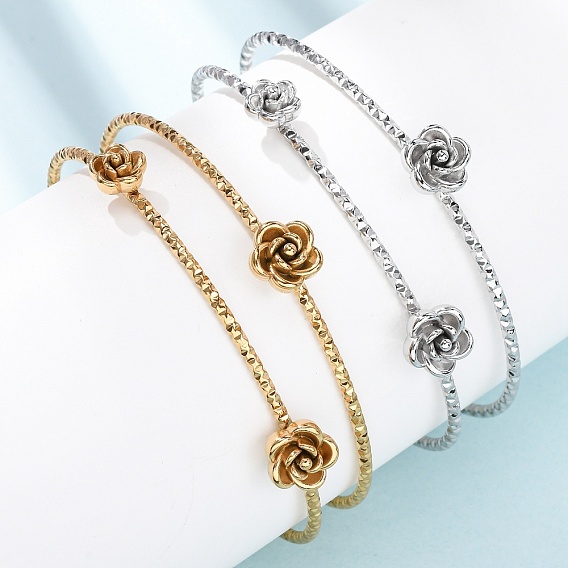 304 женские браслеты-манжеты из нержавеющей стали, цветок розы