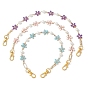Flower Zinc Alloy Enamel Crystal Rhinestone with Glass Pearl Bead Link Chain Bag Decorative Chains, with Alloy Swivel Clasps, Bag Replacement Accessories, Golden