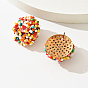 Plastic Bead Cluster Stud Earrings, Real 18K Gold Plated Brass Jewelry for Women, Half Round