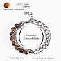 Bracelet pour hommes en acier inoxydable double couche en pierre d'oeil de tigre avec chaîne de perles en pierre naturelle