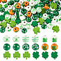 80Pcs 8 Styles Printed Wood European Beads, Saint Patrick's Day Beads, Clover Pattern