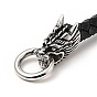 Leather Braided Round Cord Bracelet, 304 Stainless Steel Dragon Head Clasps Gothic Bracelet for Men Women